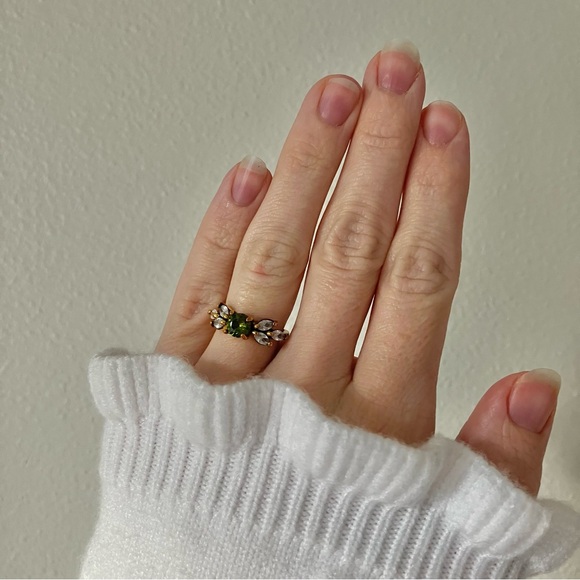 925 Green Stone Floral Gold Ring “Elfa” Peridot Emerald Olive Tourmaline Moss - Picture 3 of 16